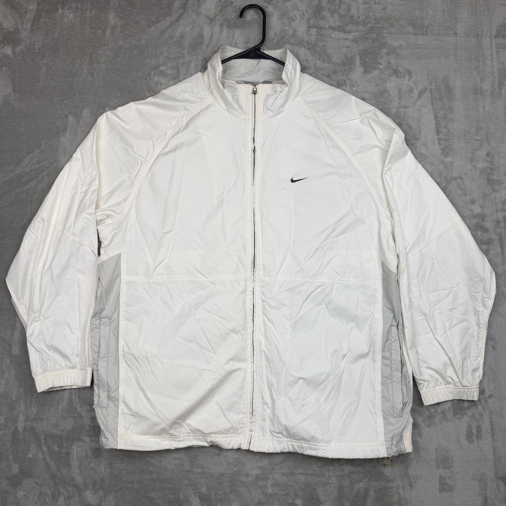 Vintage Y2K Nike Mens XL White Grey Full Zip Mesh Lined Windbreaker Jacket